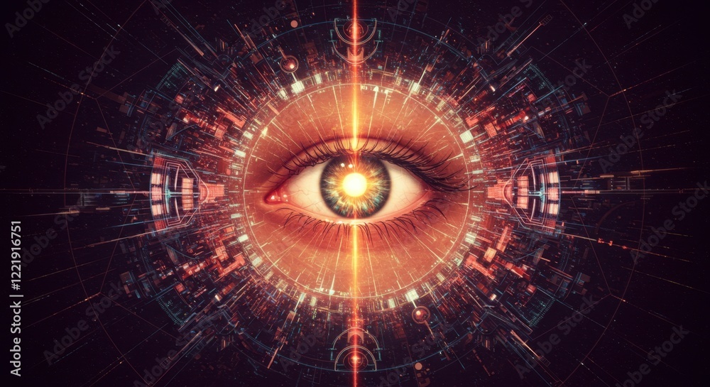 Obraz premium Surreal Eye with Cosmic Elements and Energetic Background