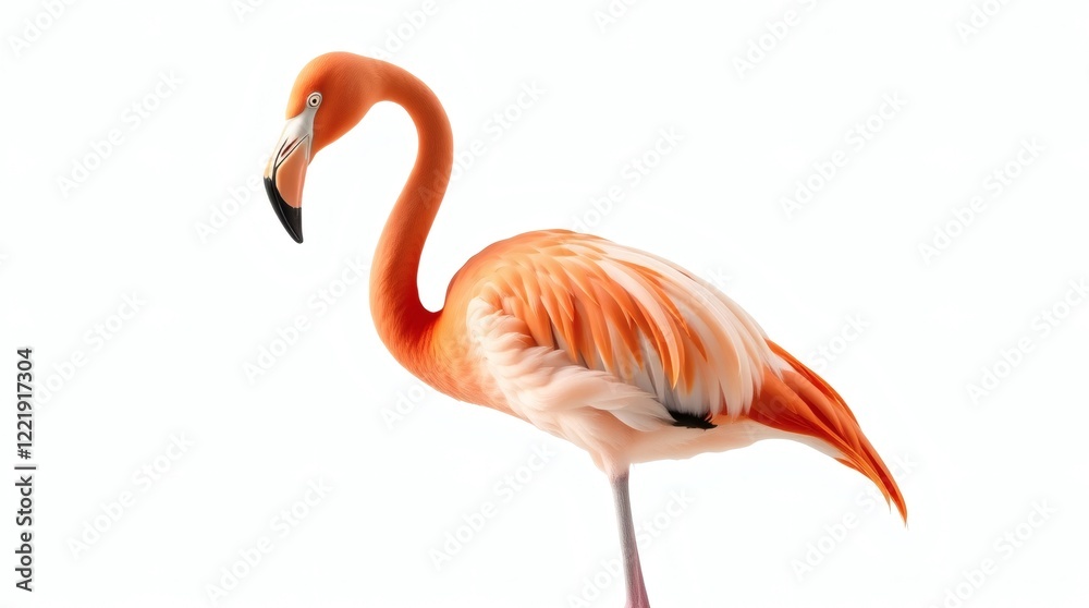 Fototapeta premium American Flamingo on White Background