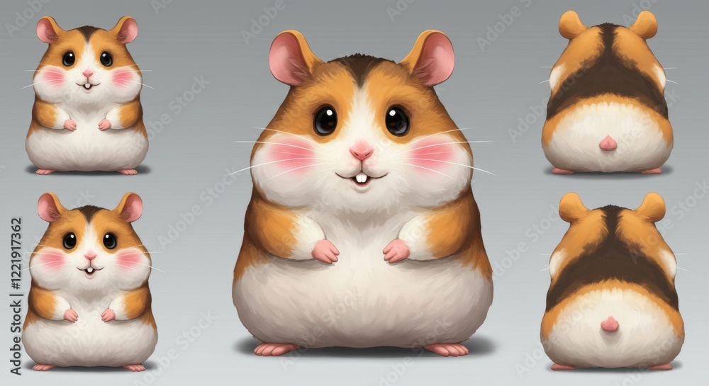 Fototapeta premium Cute cartoon hamster character design showcasing multiple angles and expressions