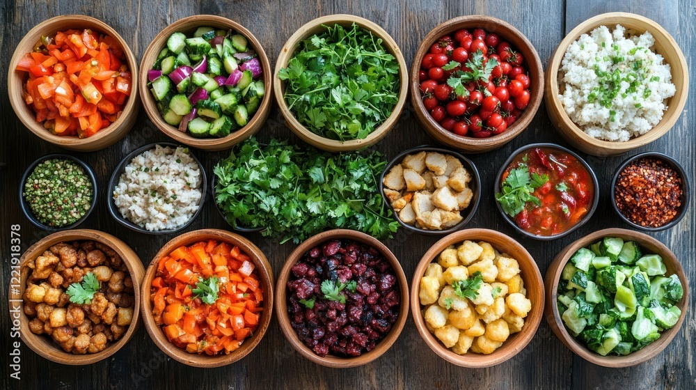 Aromatic and Colorful Bowls of Diverse Vegetarian Cuisine Aromatic and Colorful Bowls of Diverse Vegetarian Cuisine