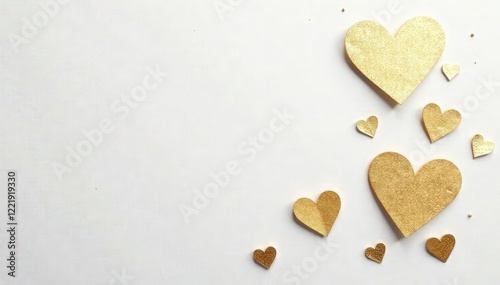 Delicate gold hearts on white washi paper Subtle texture , japanese style, background