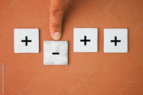 negative symbols are separated from positive symbols. Plus and minus icons. removing the weaknesses or negativity, positive thinking, negative feedback or subtraction