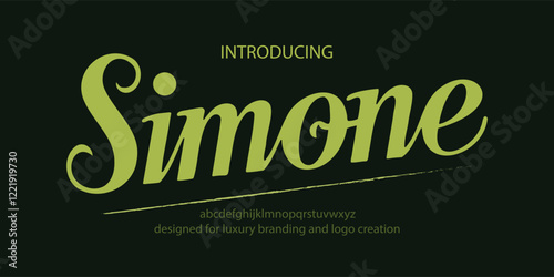 Minimal modern sans serif font "Simone" designed for luxury branding and logo creation. This abstract typeface combines classic minimalism with refined elegance