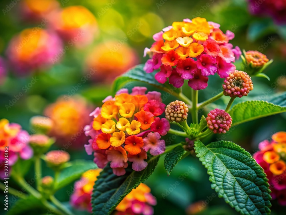 Vibrant Lantana Flowers Blooming in Summer Sunlight - Copy Space Vibrant Lantana Flowers Blooming in Summer Sunlight - Copy Space