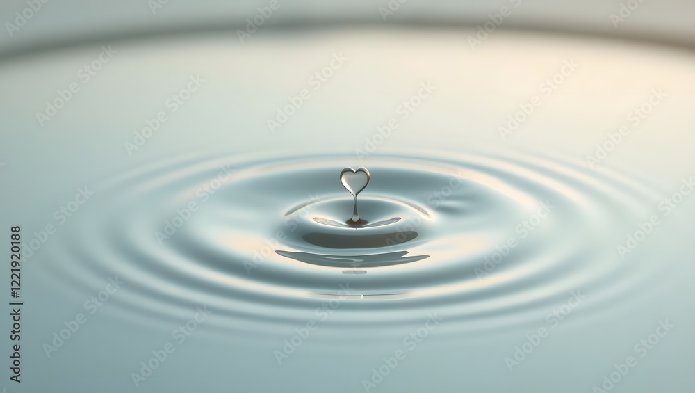 A heart-shaped drop of water sits perfectly in the middle of the still water surface, as if time has stopped, evoking intimacy and tranquility. A heart-shaped drop of water sits perfectly in the middle of the still water surface, as if time has stopped, evoking intimacy and tranquility.