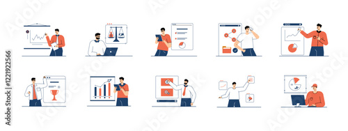 Businessman set illustrations. Flat vector illustrations