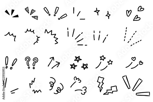 シンプルでかわいい手描き感情表現のモノクロアイコンセット