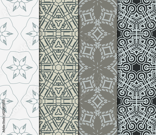 set of 4 beautiful geometric seamless pattern of different geometric shapes. vector illustration.