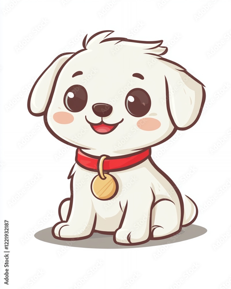 Fototapeta premium Adorable White Puppy Cartoon Illustration Cute Dog Pet Animal Graphic Design small happy image doggy
