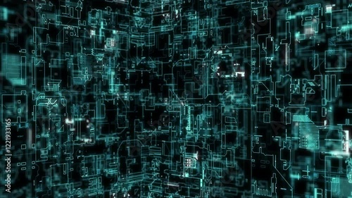 A high-tech, digital crafted abstract motion grid set in a cyber environment, highlighting big data visualization and AI simulations, ideal for use as a dynamic digital background in motion graphic.
