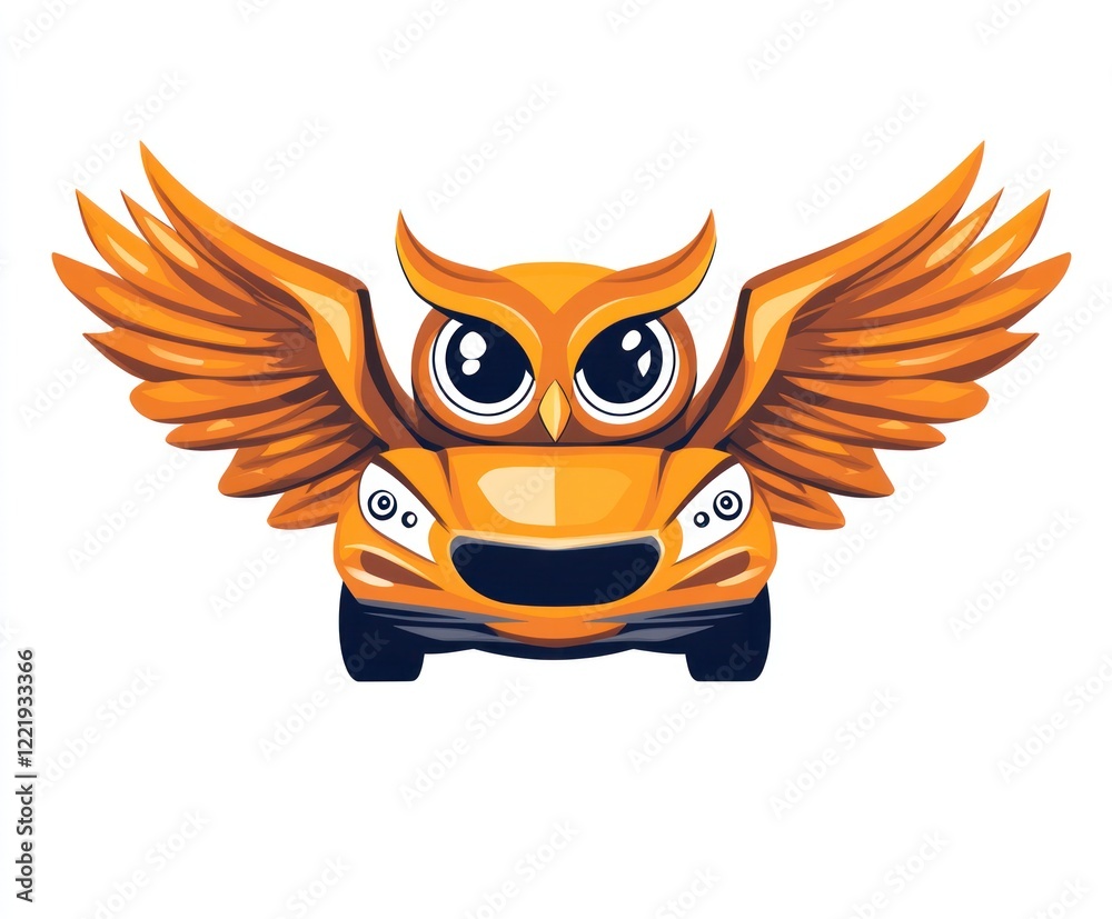 Obraz premium Orange Owl Car With Large Wings Flying