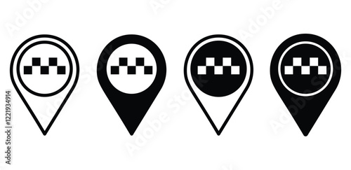 map pointer location taxi icon symbol sign vector design black white color simple flat illustration collection sets