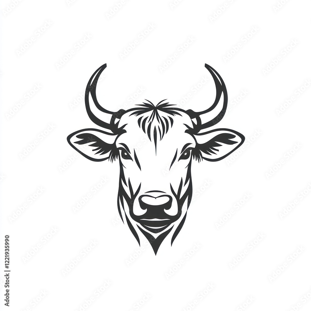 Stylized Cow Head Black And White Illustration Stylized Cow Head Black And White Illustration
