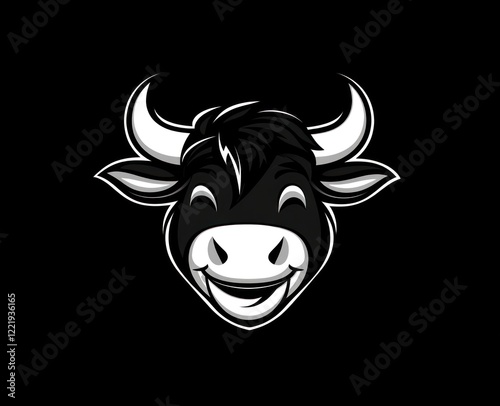 Happy Bull Head Cartoon Illustration Design