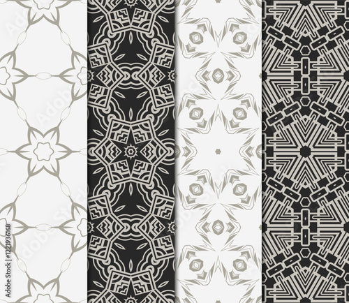 set of Seamless texture of floral decorative ornament. Vector illustration. For the interior design, printing, web and textile