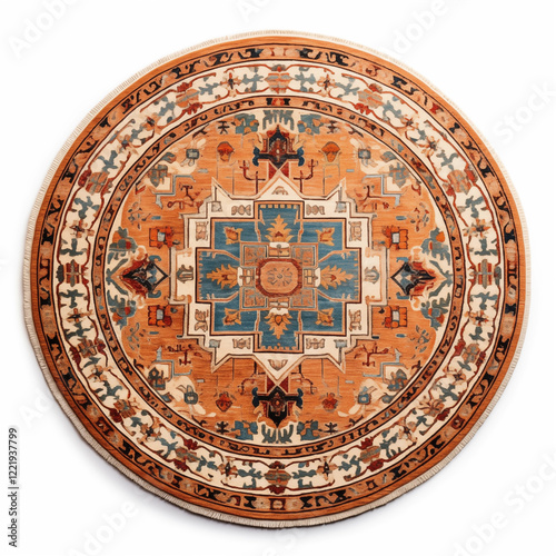 Round Rug Orange Teal Mandala Pattern Ethnic Boho Decor