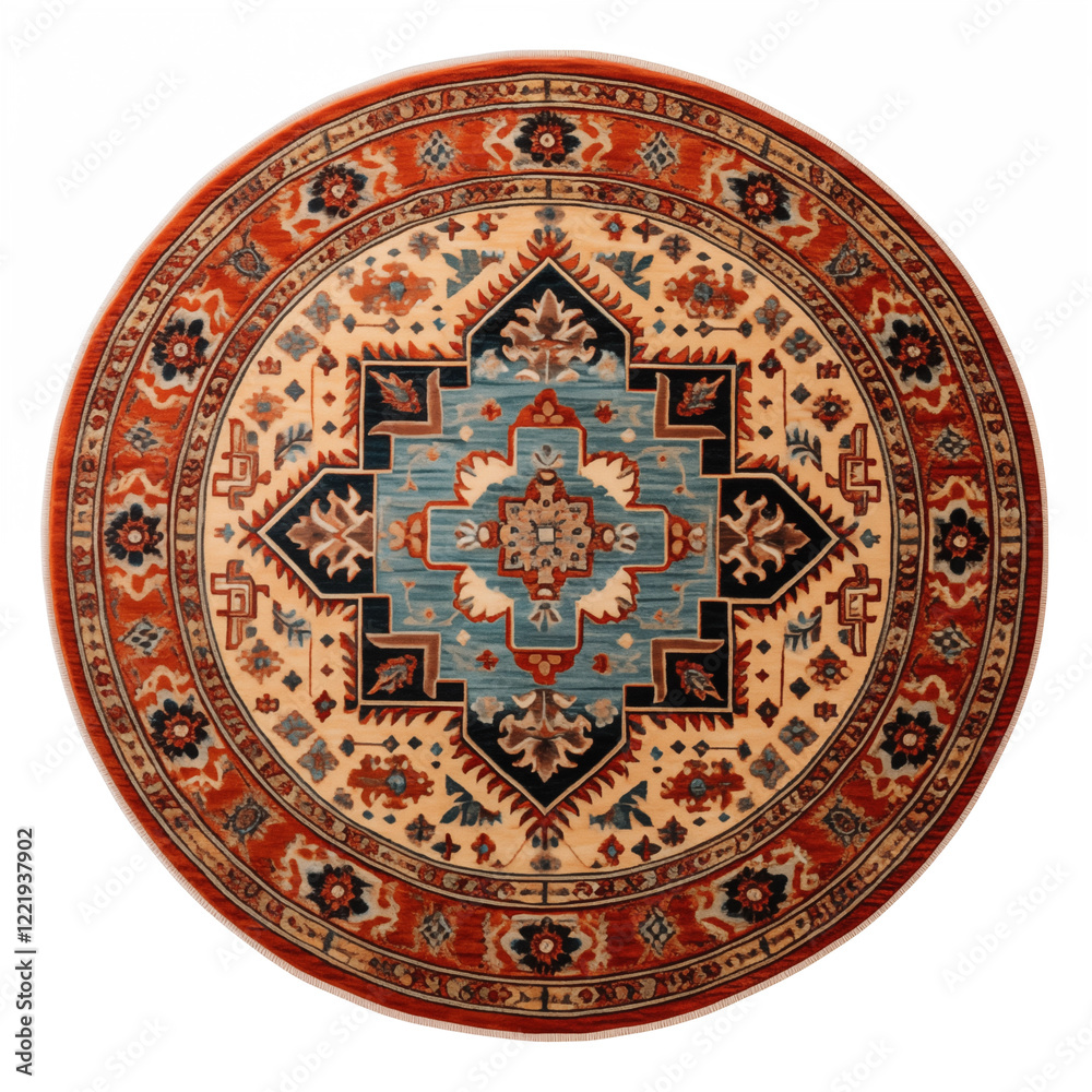 Obraz premium Round Rug Oriental Carpet Red Beige Blue Pattern Home Decor Floor Covering