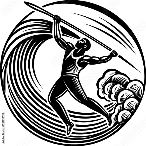 Javelin Power, Perfect Throw, Javelin Athlete, Silhouette Precision, Skyward Spear, Throwing Legends, Javelin Mastery, Silhouette Art, Javelin Dreams, Track and Field Star, Elegant Throw, Spear in Fli
