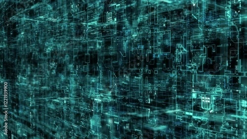 A high-tech, digital crafted abstract motion grid set in a cyber environment, highlighting big data visualization and AI simulations, ideal for use as a dynamic digital background in motion graphic.
