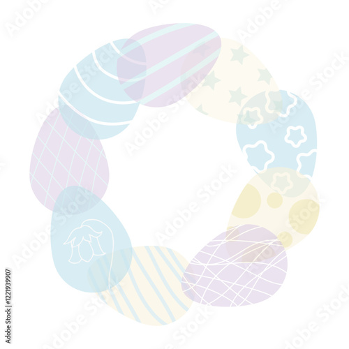 Round frame of Easter eggs in blue, yellow, pink in delicate pastel tones. Vector illustration is suitable for making postcards and invitations.
