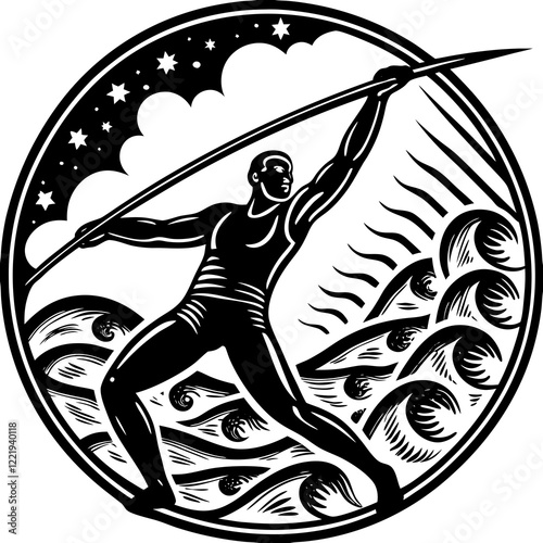 Javelin Power, Perfect Throw, Javelin Athlete, Silhouette Precision, Skyward Spear, Throwing Legends, Javelin Mastery, Silhouette Art, Javelin Dreams, Track and Field Star, Elegant Throw, Spear in Fli