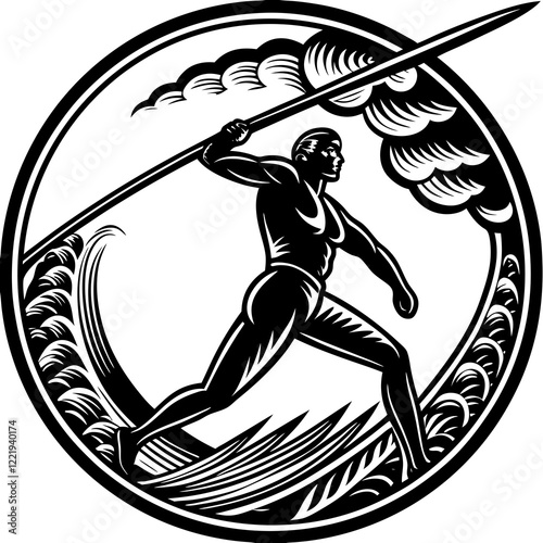 Javelin Power, Perfect Throw, Javelin Athlete, Silhouette Precision, Skyward Spear, Throwing Legends, Javelin Mastery, Silhouette Art, Javelin Dreams, Track and Field Star, Elegant Throw, Spear in Fli