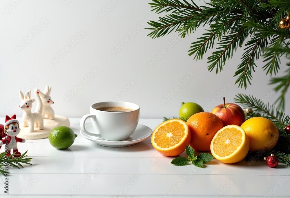 New Year Still Life, Citrus Fruits, Apples, Coffee, Mint, Christmas Toys, Minimalist Style, White Table, Studio Light, High Quality Photo, Festive Scene, Christmas Tree.
New Year Still Life, Citrus Fruits, Apples, Coffee, Mint, Christmas Toys, Minimalist Style, White Table, Studio Light, High Quality Photo, Festive Scene, Christmas Tree.