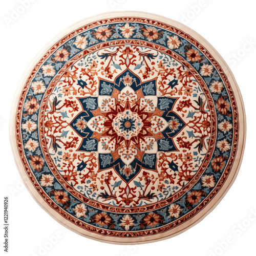 Round Rug Red Blue Floral Mandala Pattern Oriental Carpet Home Decor