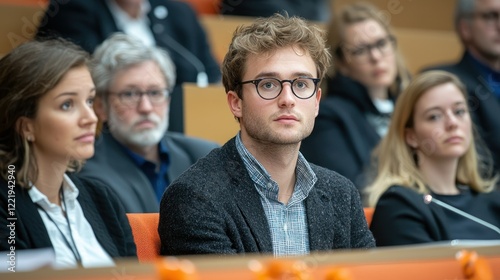 Young Man Attentively Listening During a Conference