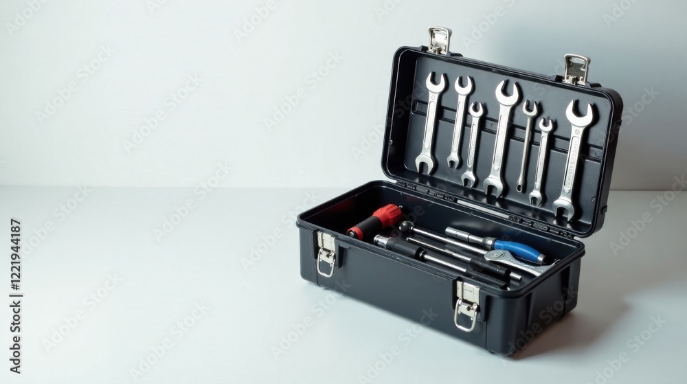 A sturdy portable carrying case filled with various hand tools for home or professional repairs A sturdy portable carrying case filled with various hand tools for home or professional repairs