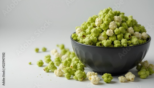 Elegant Matcha Popcorn in a Black Bowl