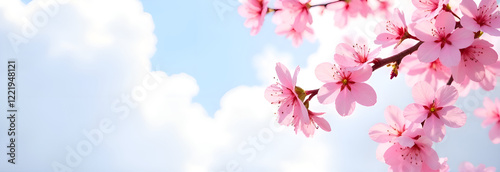 Obraz na płótnie A breathtaking closeup view of pink sakura cherry blossoms beautifully blooming under a bright blue, clear sky w salonie