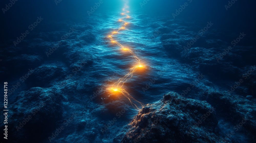 Fototapeta premium Innovative Deployment: Laying Modern Submarine Cables Across Vast Water Bodies for Enhanced Connectivity and Communication Infrastructure