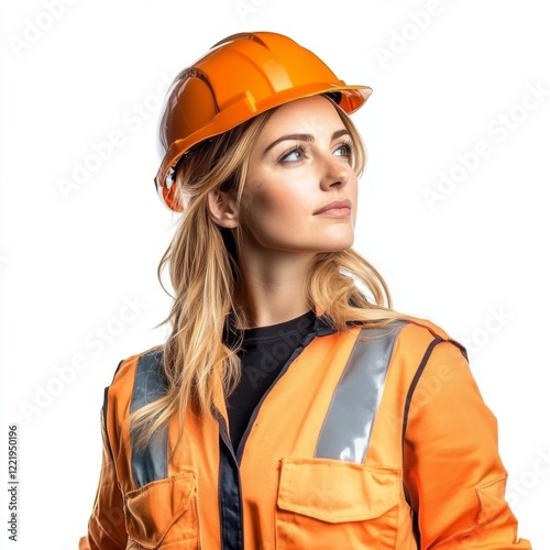 Construction worker inspiring safety urban job site portrait daylight close-up empowerment photo