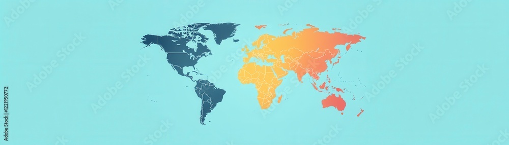 Fototapeta premium A colorful world map design featuring continents in varying shades against a light blue background.