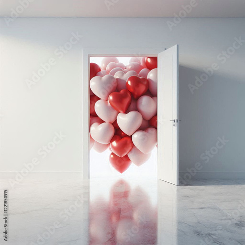 Heart Balloons Overflowing Through Open Door photo