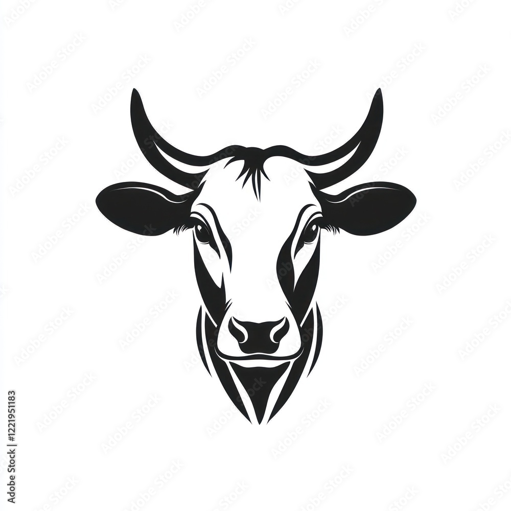 Stylized Cow Head Black And White Illustration Stylized Cow Head Black And White Illustration