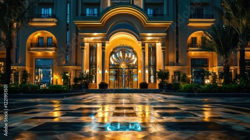 a luxury hotel with an elegant facade, showcasing its grandeur and hospitality.