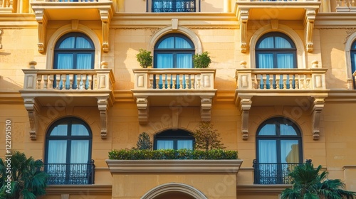 a luxury hotel with an elegant facade, showcasing its grandeur and hospitality.