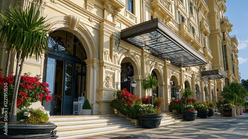 a luxury hotel with an elegant facade, showcasing its grandeur and hospitality.