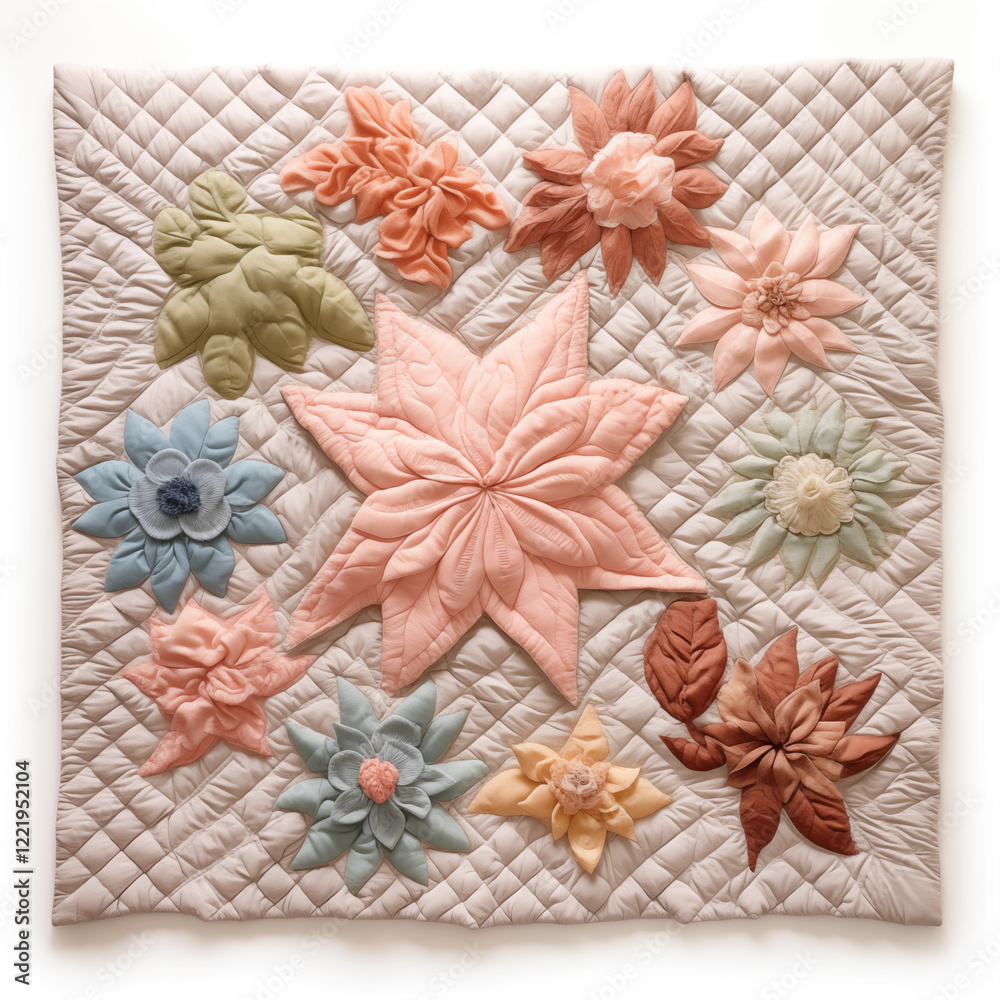 Beige Quilted Baby Blanket with Pastel Flowers Leaves Beige Quilted Baby Blanket with Pastel Flowers Leaves