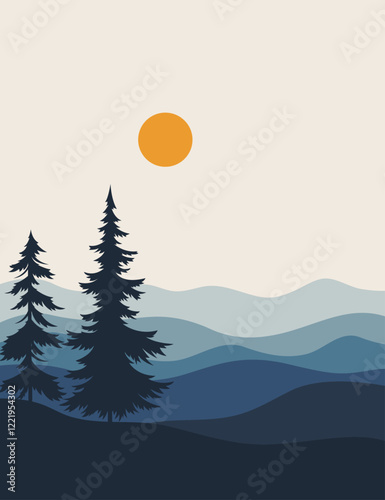 Landscape background. Wall art  design for print, cover, wallpaper, Minimal and natural wall.