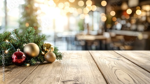 Rustic wooden table topped with christmas decoration