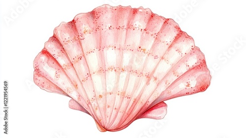 A beautifully detailed pink scallop shell showcasing vibrant colors and intricate patterns. Perfect for nature-themed projects or beach decor.