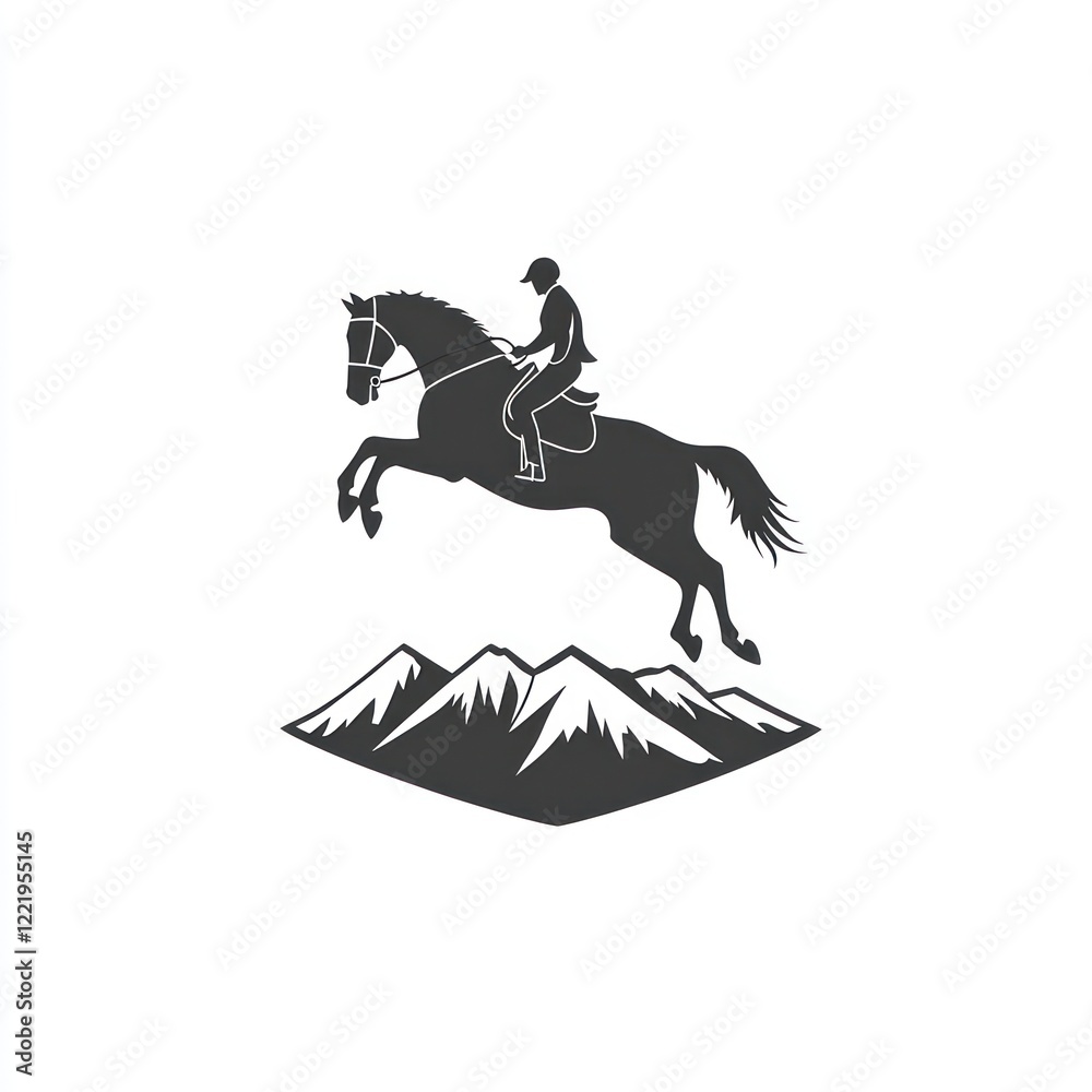 Fototapeta premium Rider Leaping Horse Over Mountain Range