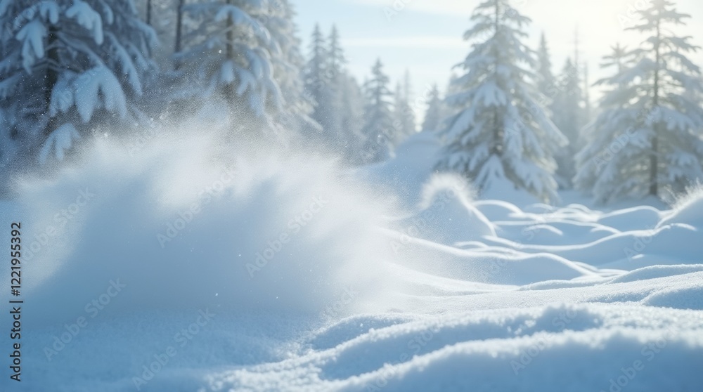 Fototapeta premium Dramatic scene of wind-blown snow swirling across a winter landscape