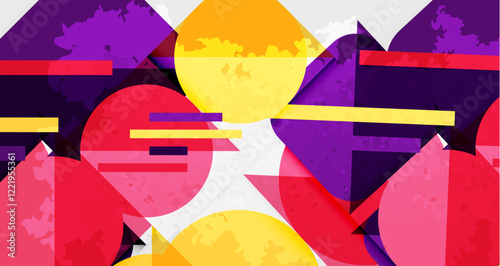 Squares, circles and triangles and grainy noisy texture. Vector Illustration For Wallpaper, Banner, Background, Card, Book Illustration, landing page