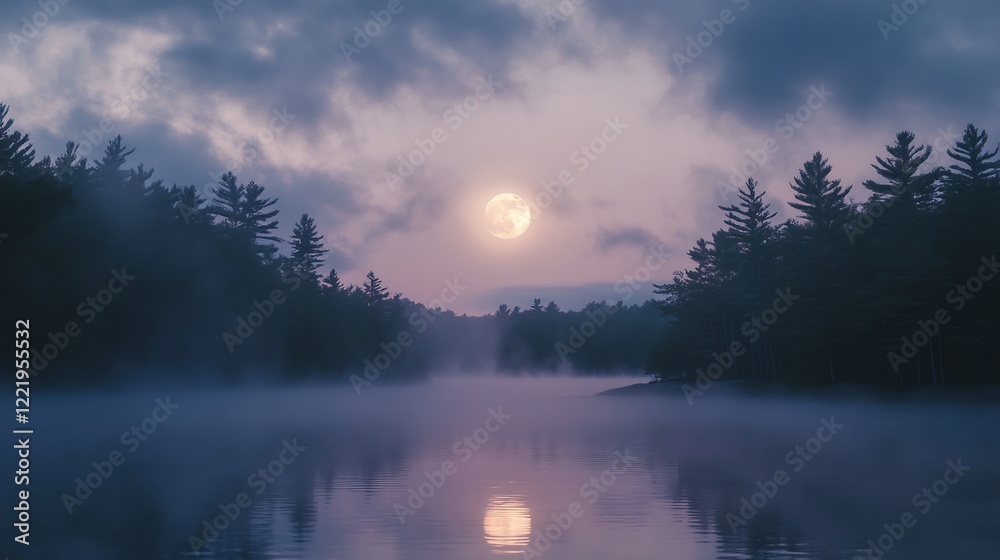 Obraz premium Enchanted Lake Under a Full Moon