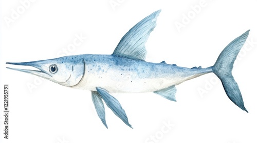 A detailed illustration of a barracuda showcasing its sleek body, sharp teeth, and vibrant blue hues, perfect for marine life enthusiasts. photo