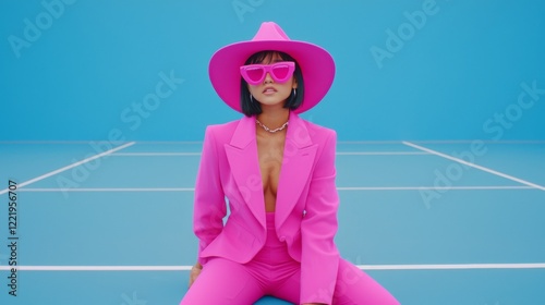 Vibrant fashion shoot studio setting fashion photography bright blue background creative angle modern style